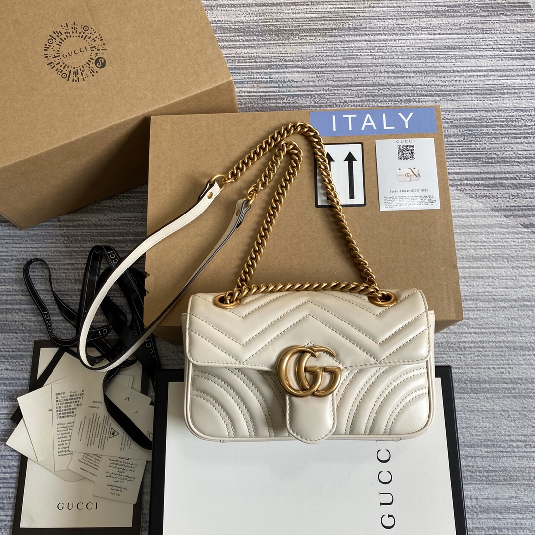 Gucci GG Marmont Matelasse Mini Shoulder Bag 446744 White